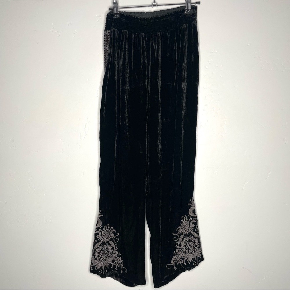 Johnny Was Hirsch‎ Black Velvet Embroidered Pants Black Medium - Picture 6 of 14